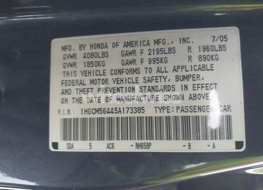 Photo 9 of 2005 Honda Accord 2.4 LX (VIN 1HGCM56445A173385)