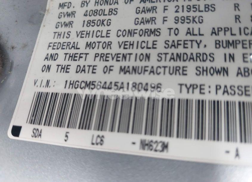 Photo 9 of 2005 Honda Accord 2.4 LX (VIN 1HGCM56445A180496)