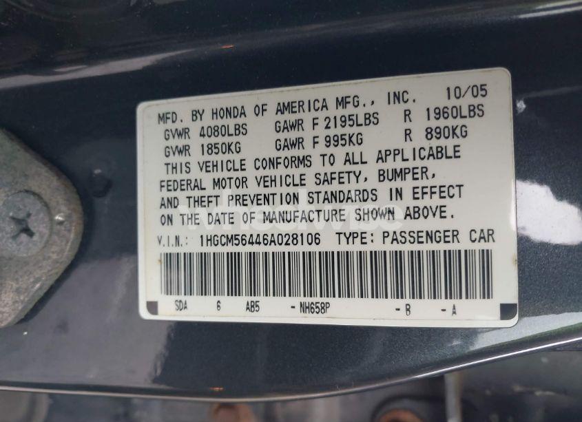 Photo 9 of 2006 Honda Accord 2.4 LX (VIN 1HGCM56446A028106)