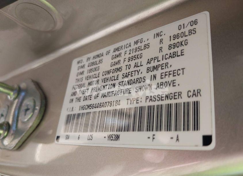 Photo 9 of 2006 Honda Accord 2.4 LX (VIN 1HGCM56446A079184)