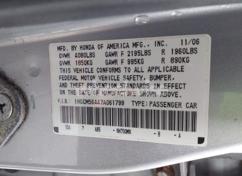 Photo 9 of 2007 Honda Accord 2.4 LX (VIN 1HGCM56447A061799)