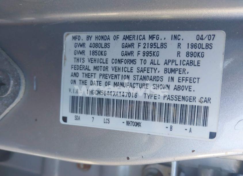 Photo 9 of 2007 Honda Accord 2.4 LX (VIN 1HGCM56447A147016)