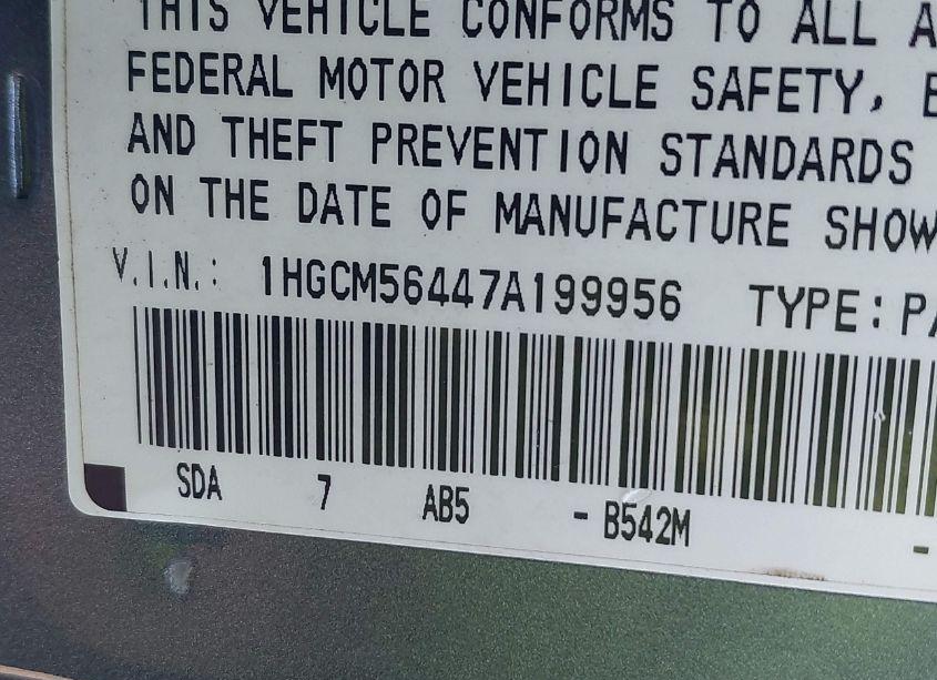 Photo 9 of 2007 Honda Accord 2.4 LX (VIN 1HGCM56447A199956)