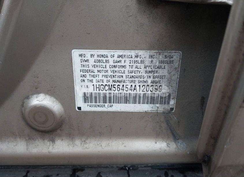 Photo 9 of 2004 Honda Accord 2.4 LX (VIN 1HGCM56454A120399)