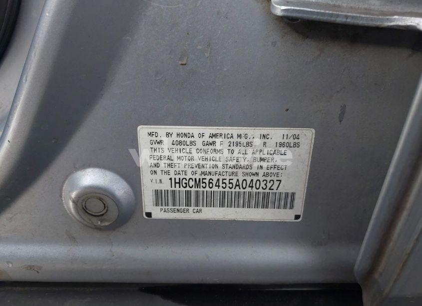 Photo 9 of 2005 Honda Accord 2.4 LX (VIN 1HGCM56455A040327)