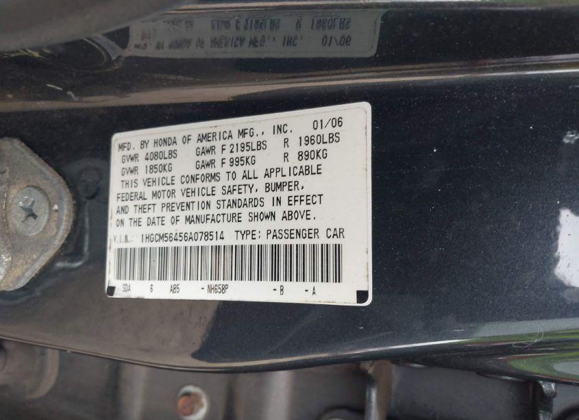 Photo 9 of 2006 Honda Accord 2.4 LX (VIN 1HGCM56456A078514)