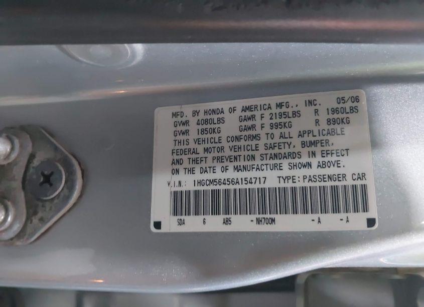 Photo 9 of 2006 Honda Accord 2.4 LX (VIN 1HGCM56456A154717)