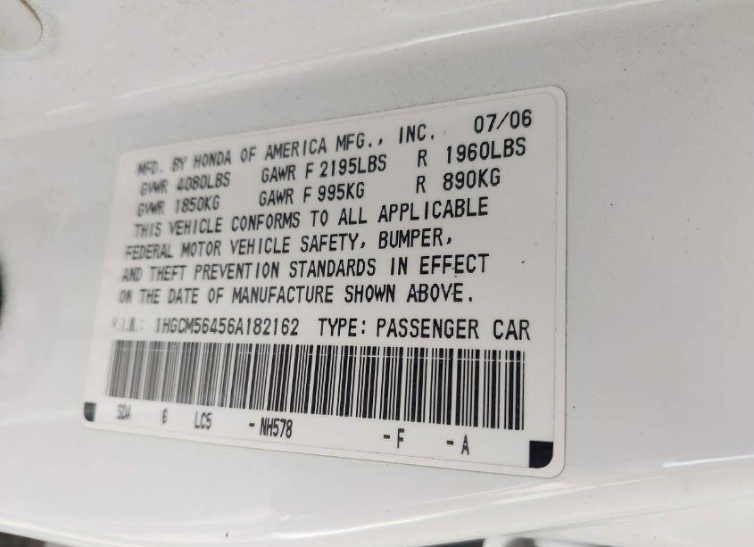 Photo 9 of 2006 Honda Accord 2.4 LX (VIN 1HGCM56456A182162)