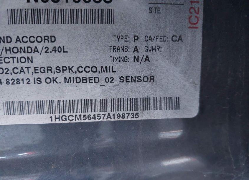 Photo 9 of 2007 Honda Accord 2.4 LX (VIN 1HGCM56457A198735)