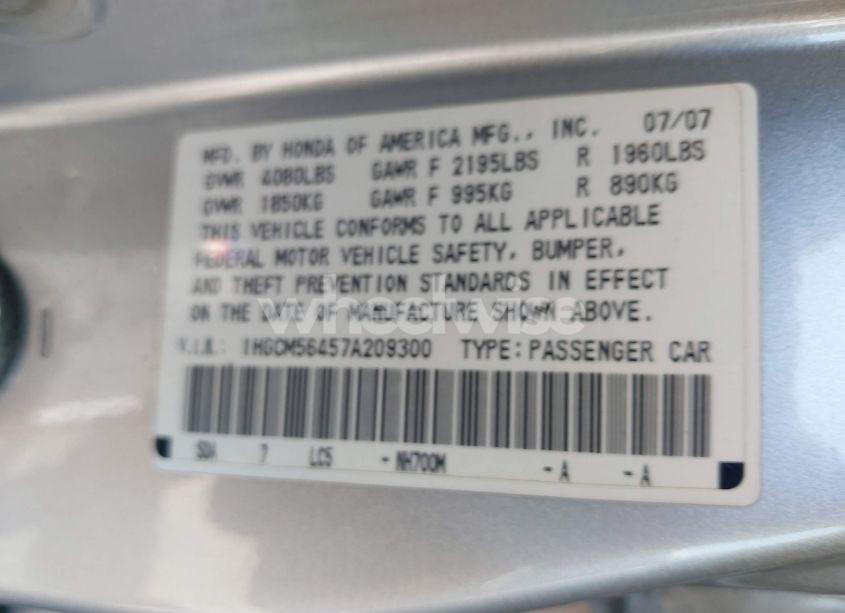 Photo 9 of 2007 Honda Accord 2.4 LX (VIN 1HGCM56457A209300)