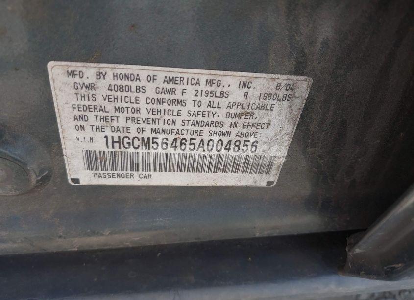 Photo 9 of 2005 Honda Accord 2.4 LX (VIN 1HGCM56465A004856)