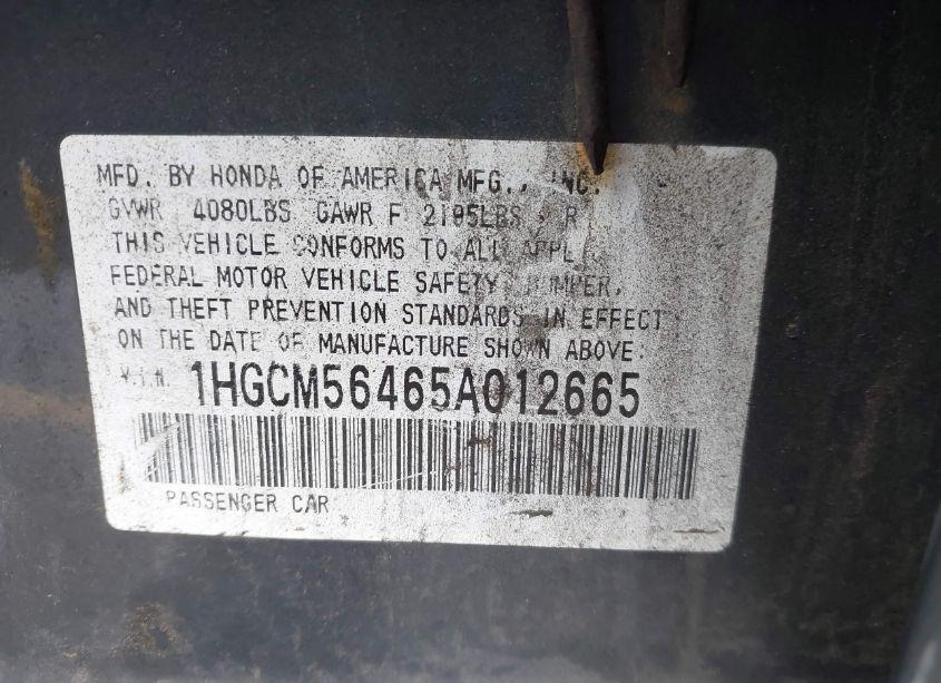 Photo 9 of 2005 Honda Accord 2.4 LX (VIN 1HGCM56465A012665)