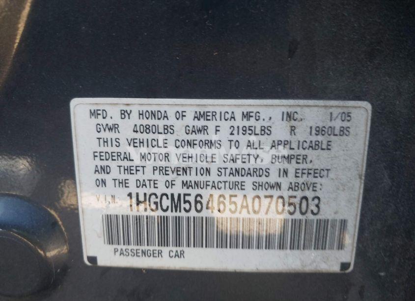 Photo 9 of 2005 Honda Accord 2.4 LX (VIN 1HGCM56465A070503)