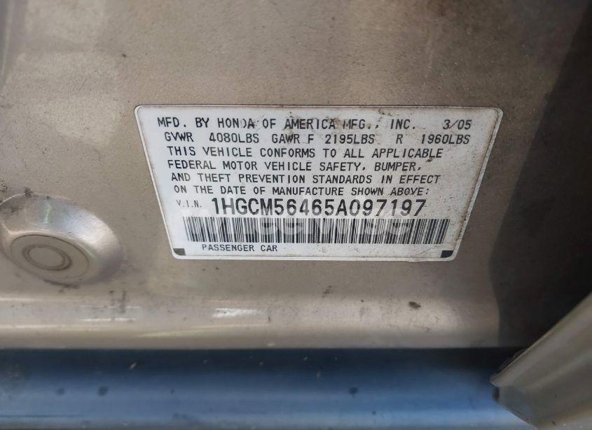 Photo 9 of 2005 Honda Accord 2.4 LX (VIN 1HGCM56465A097197)