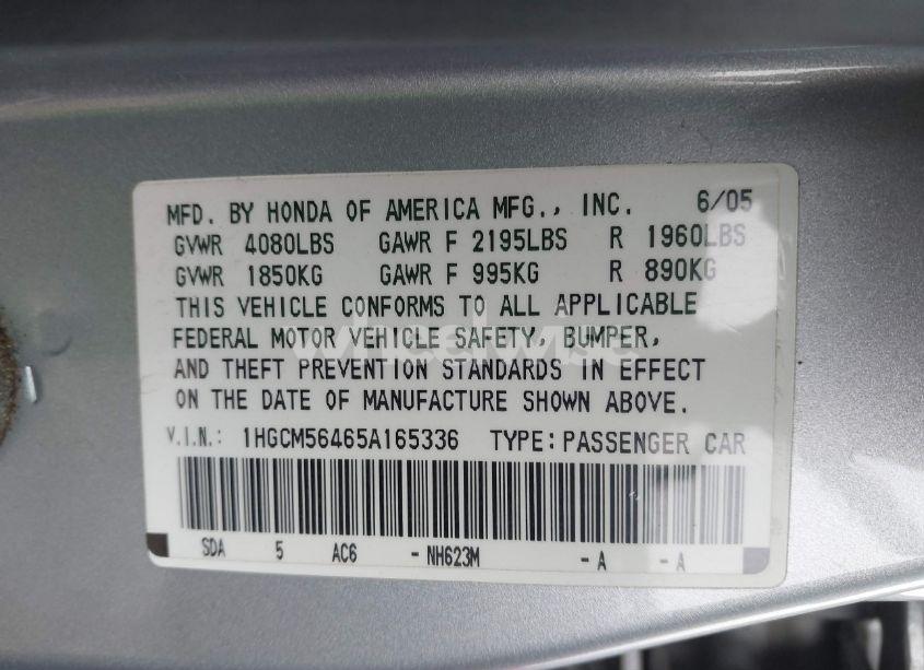 Photo 9 of 2005 Honda Accord 2.4 LX (VIN 1HGCM56465A165336)