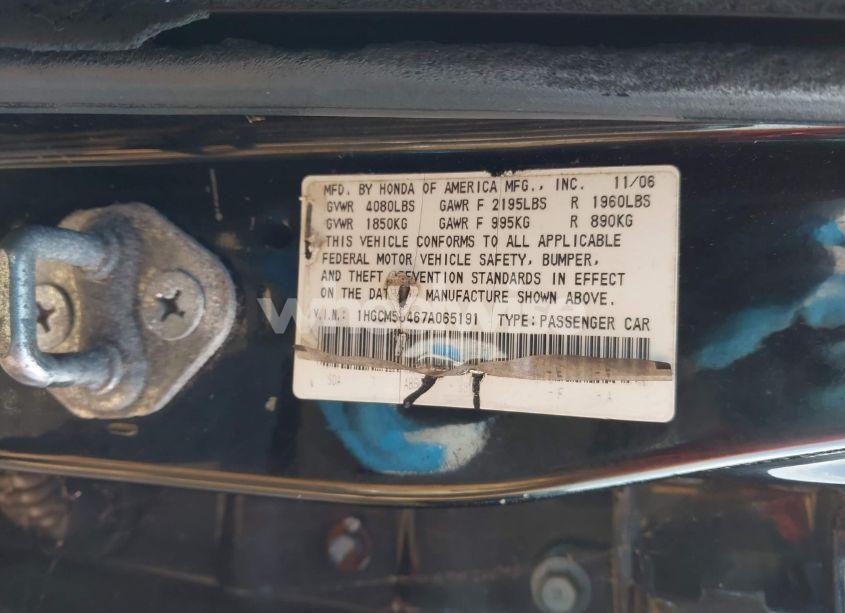 Photo 9 of 2007 Honda Accord 2.4 LX (VIN 1HGCM56467A065191)