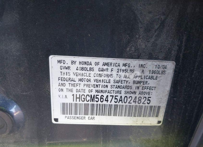 Photo 9 of 2005 Honda Accord 2.4 LX (VIN 1HGCM56475A024825)