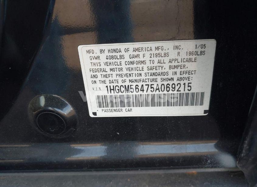 Photo 9 of 2005 Honda Accord 2.4 LX (VIN 1HGCM56475A069215)