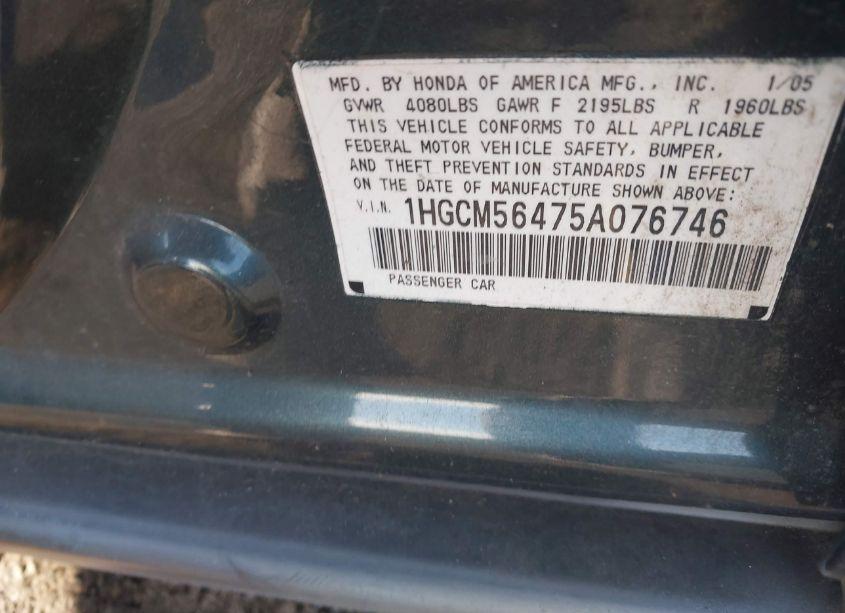 Photo 9 of 2005 Honda Accord 2.4 LX (VIN 1HGCM56475A076746)