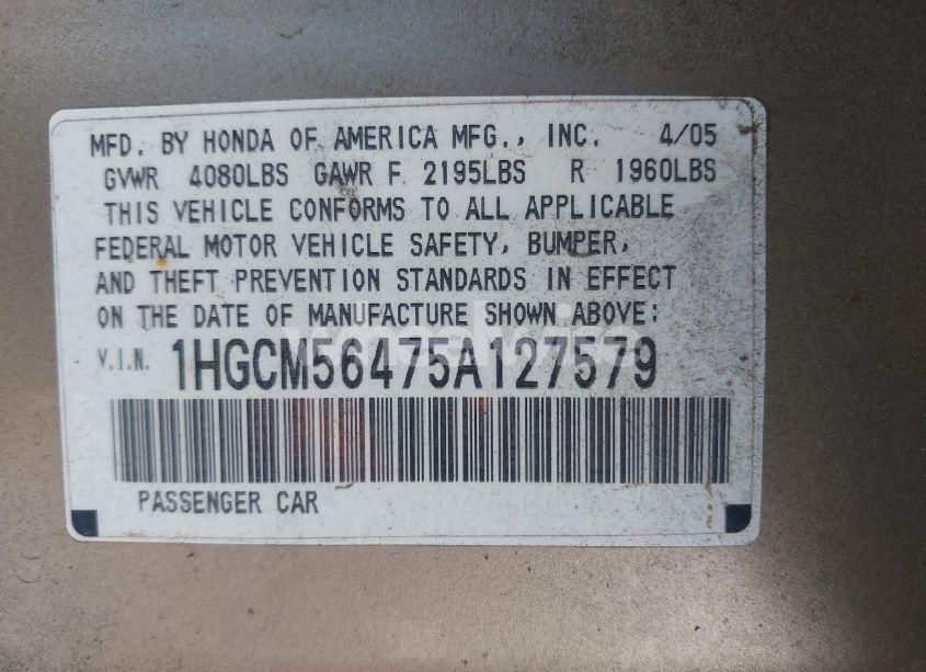 Photo 9 of 2005 Honda Accord 2.4 LX (VIN 1HGCM56475A127579)