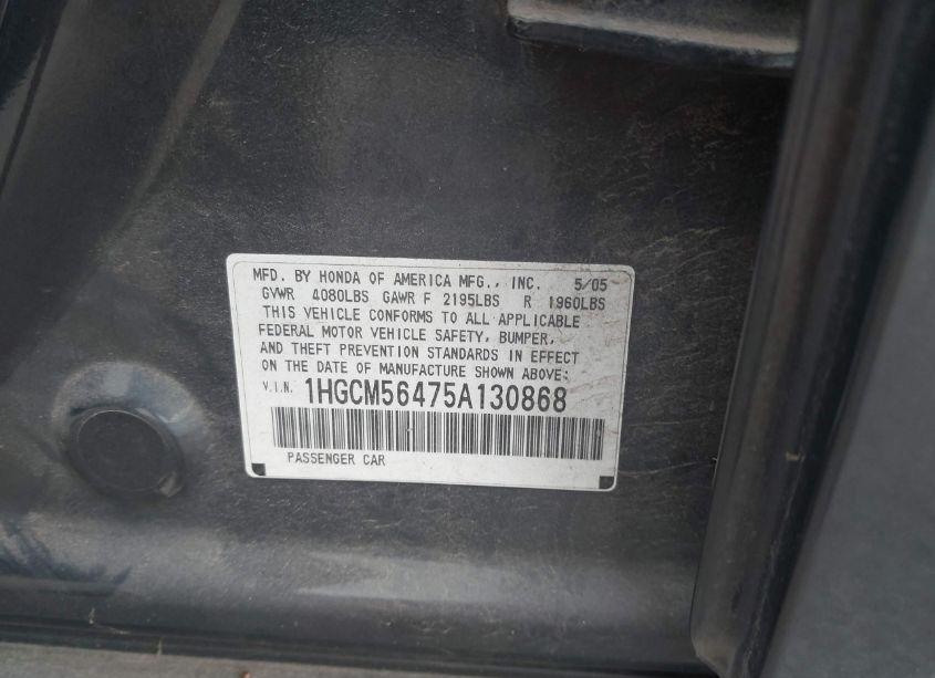 Photo 9 of 2005 Honda Accord 2.4 LX (VIN 1HGCM56475A130868)