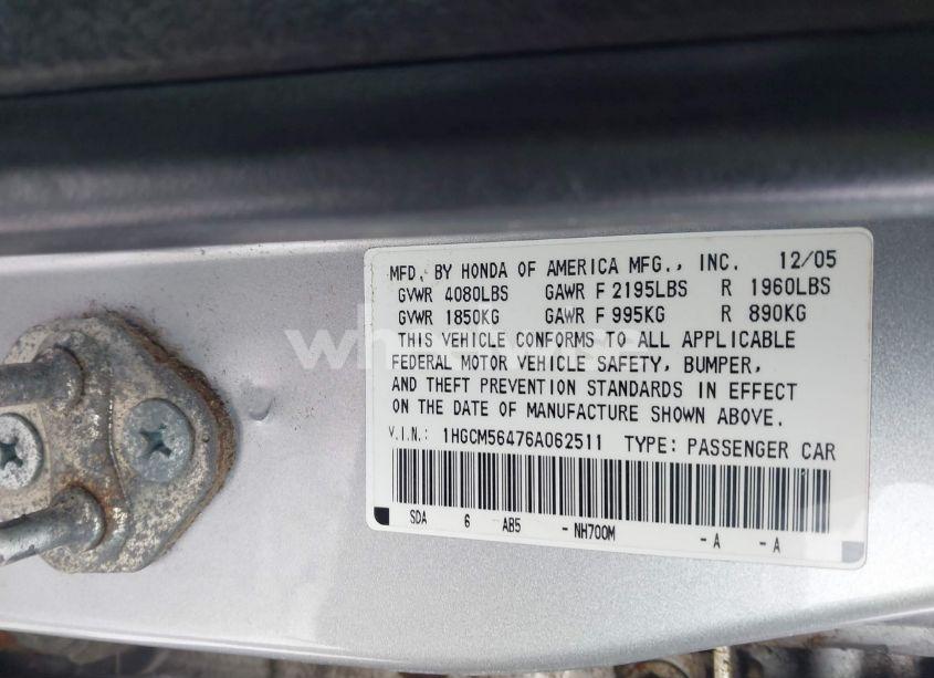 Photo 9 of 2006 Honda Accord 2.4 LX (VIN 1HGCM56476A062511)