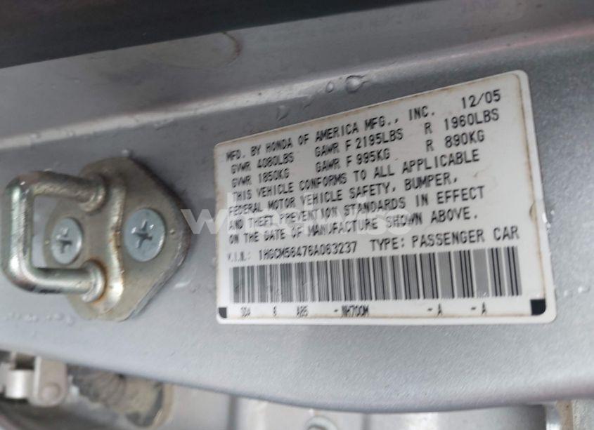 Photo 9 of 2006 Honda Accord 2.4 LX (VIN 1HGCM56476A063237)