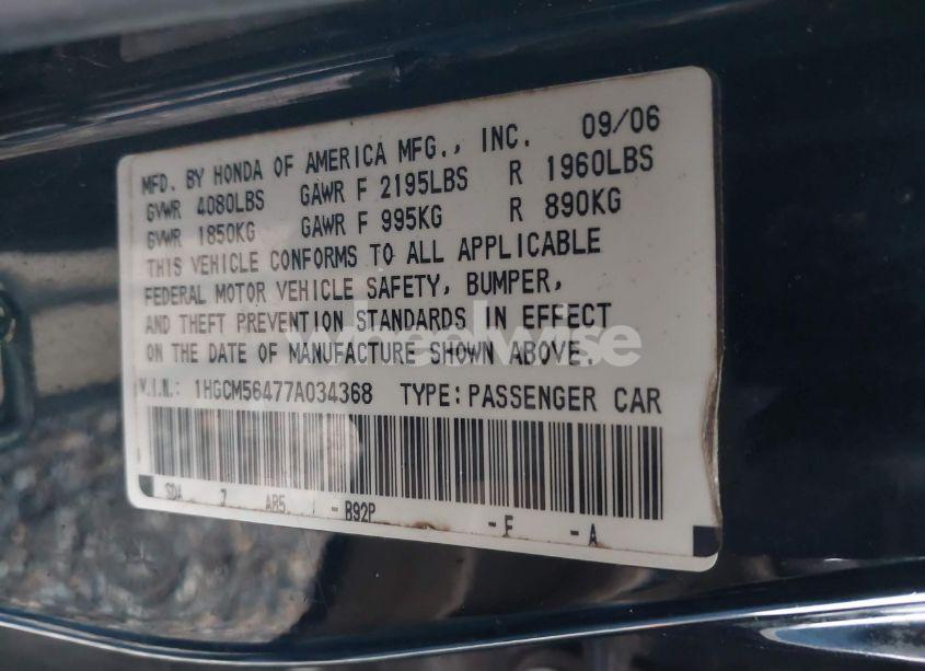 Photo 9 of 2007 Honda Accord 2.4 LX (VIN 1HGCM56477A034368)