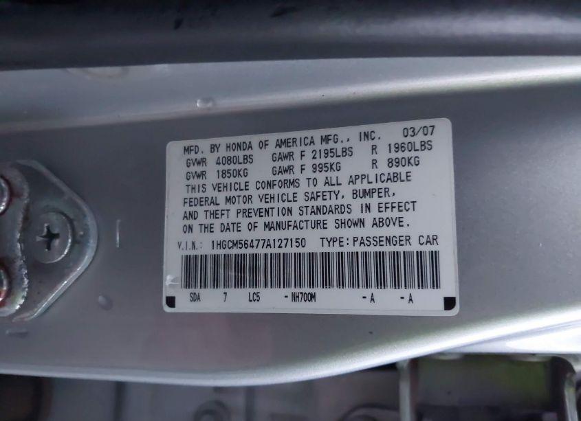 Photo 9 of 2007 Honda Accord 2.4 LX (VIN 1HGCM56477A127150)