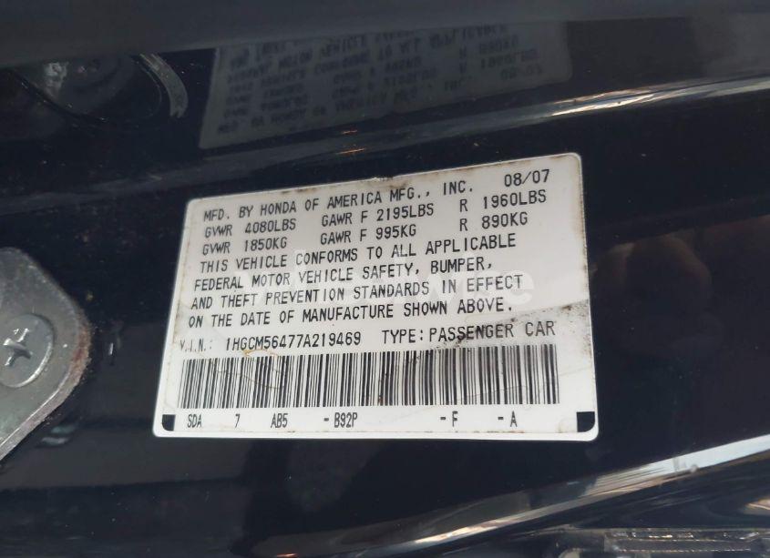 Photo 9 of 2007 Honda Accord 2.4 LX (VIN 1HGCM56477A219469)