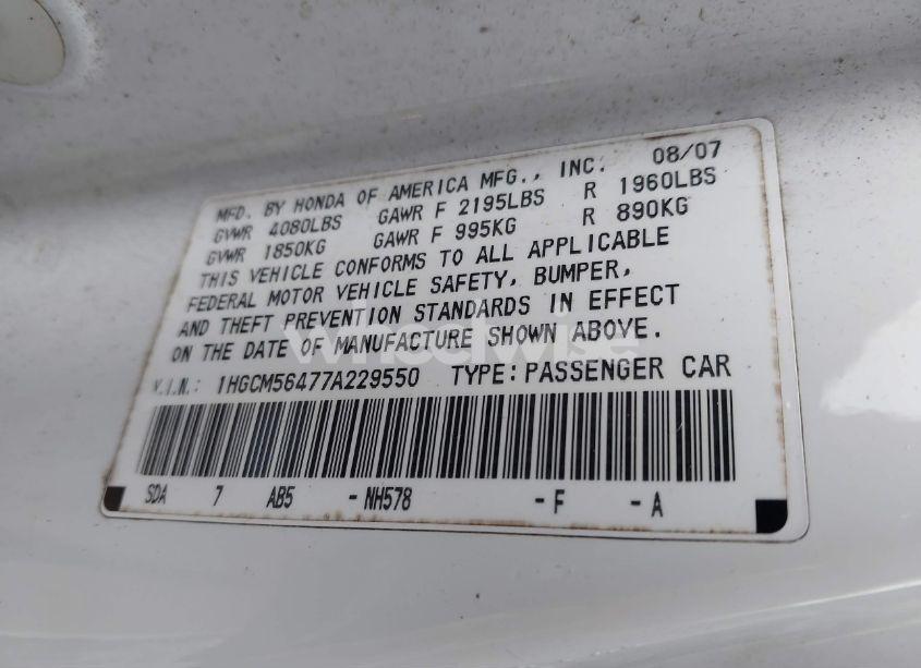 Photo 9 of 2007 Honda Accord 2.4 LX (VIN 1HGCM56477A229550)