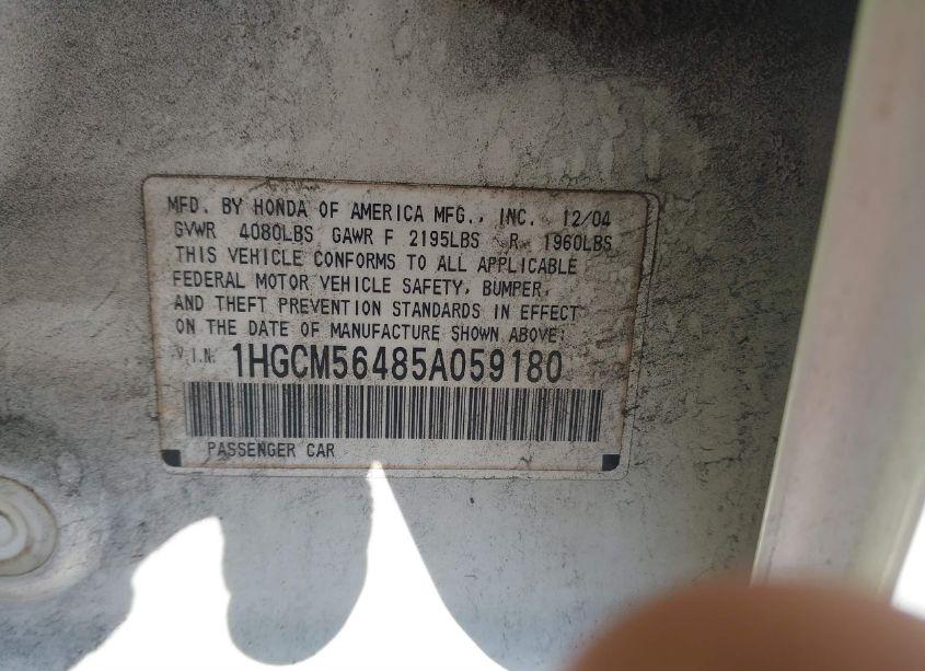 Photo 9 of 2005 Honda Accord 2.4 LX (VIN 1HGCM56485A059180)