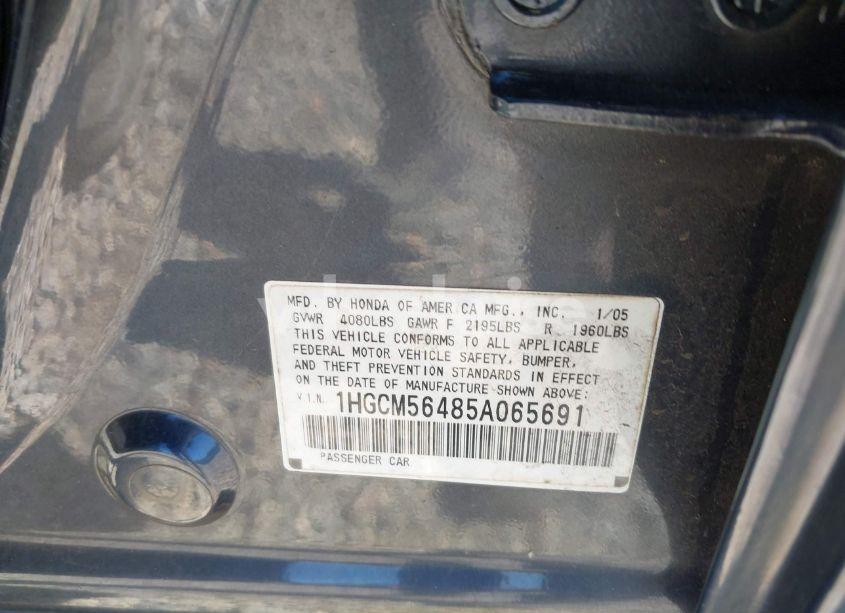 Photo 9 of 2005 Honda Accord 2.4 LX (VIN 1HGCM56485A065691)