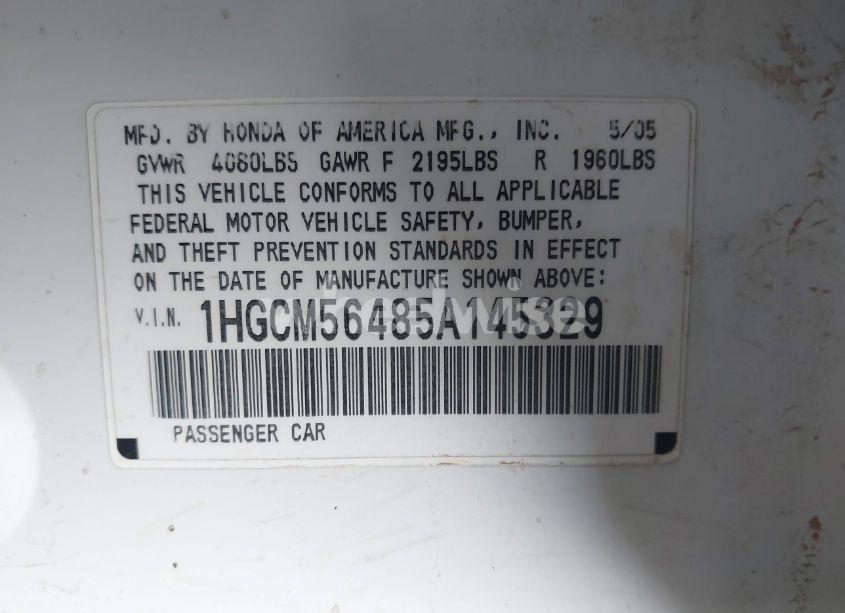 Photo 9 of 2005 Honda Accord 2.4 LX (VIN 1HGCM56485A145329)