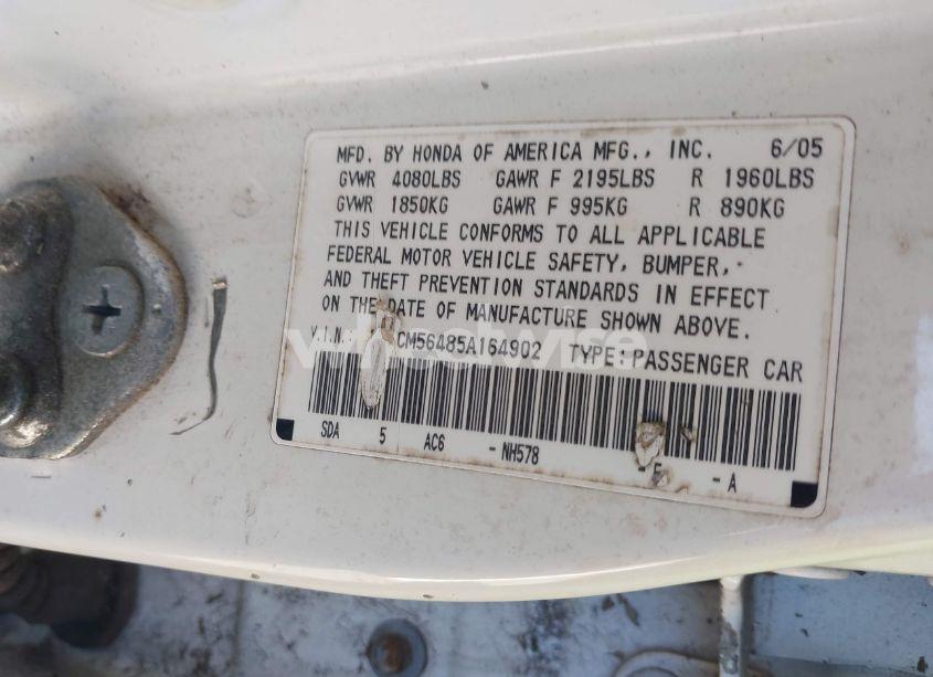 Photo 9 of 2005 Honda Accord 2.4 LX (VIN 1HGCM56485A164902)