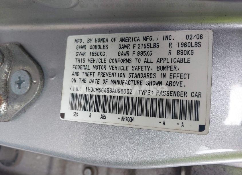 Photo 9 of 2006 Honda Accord 2.4 LX (VIN 1HGCM56486A095002)