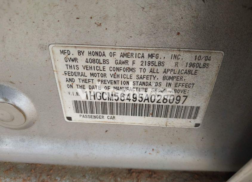 Photo 9 of 2005 Honda Accord 2.4 LX (VIN 1HGCM56495A028097)