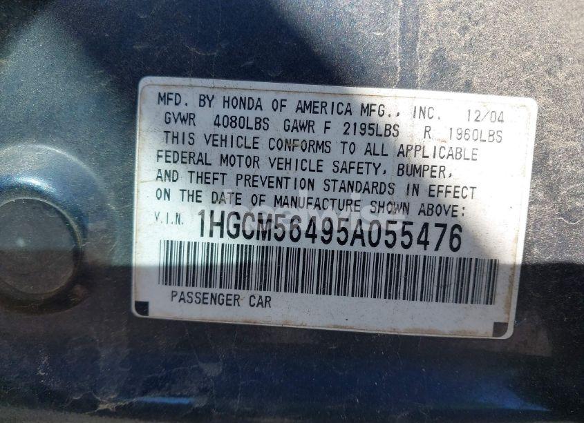 Photo 9 of 2005 Honda Accord 2.4 LX (VIN 1HGCM56495A055476)