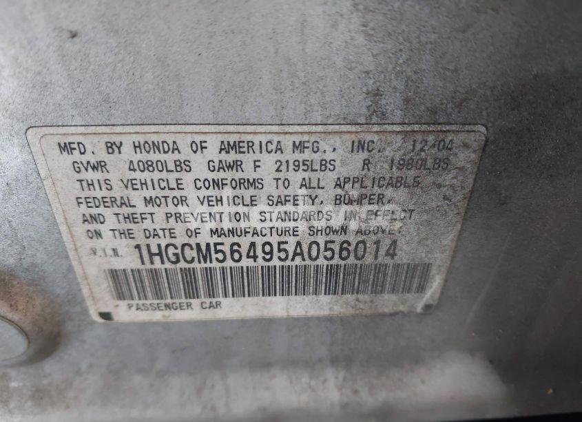 Photo 9 of 2005 Honda Accord 2.4 LX (VIN 1HGCM56495A056014)