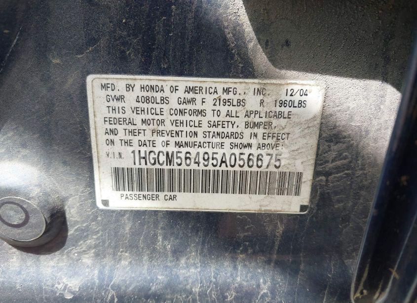 Photo 9 of 2005 Honda Accord 2.4 LX (VIN 1HGCM56495A056675)