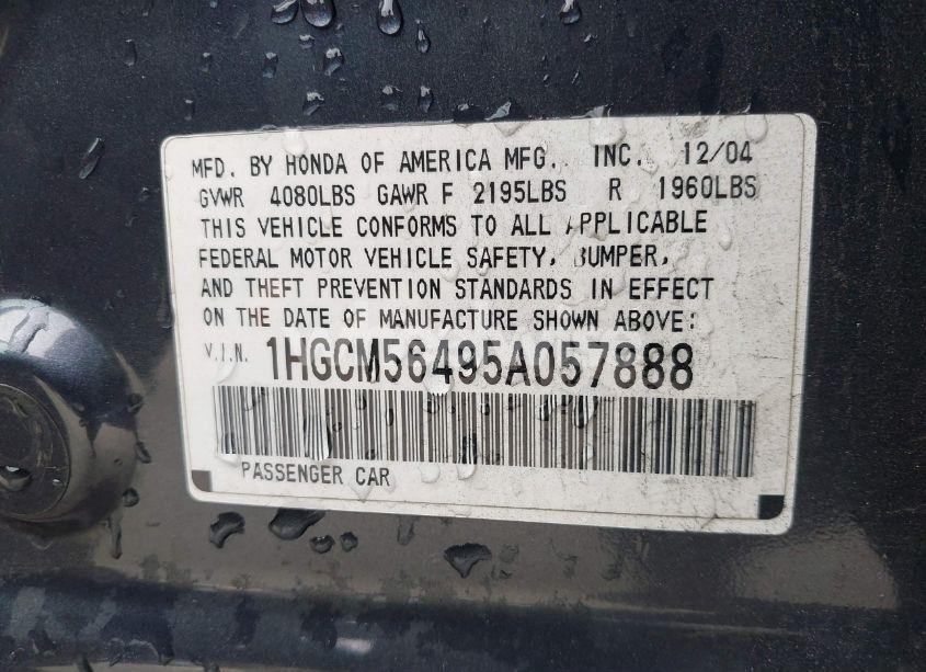 Photo 9 of 2005 Honda Accord 2.4 LX (VIN 1HGCM56495A057888)