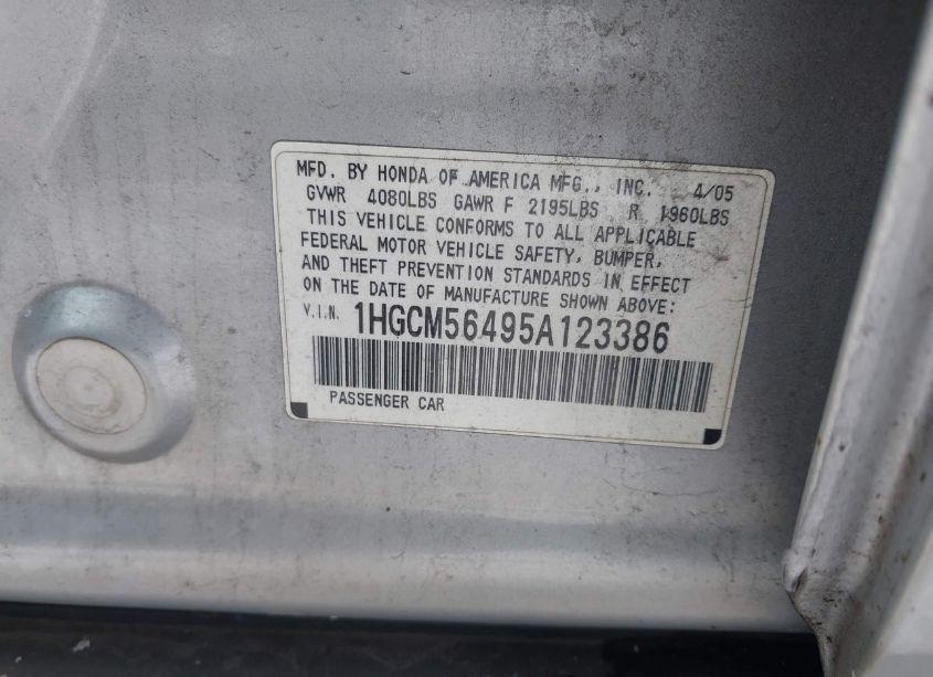 Photo 9 of 2005 Honda Accord 2.4 LX (VIN 1HGCM56495A123386)