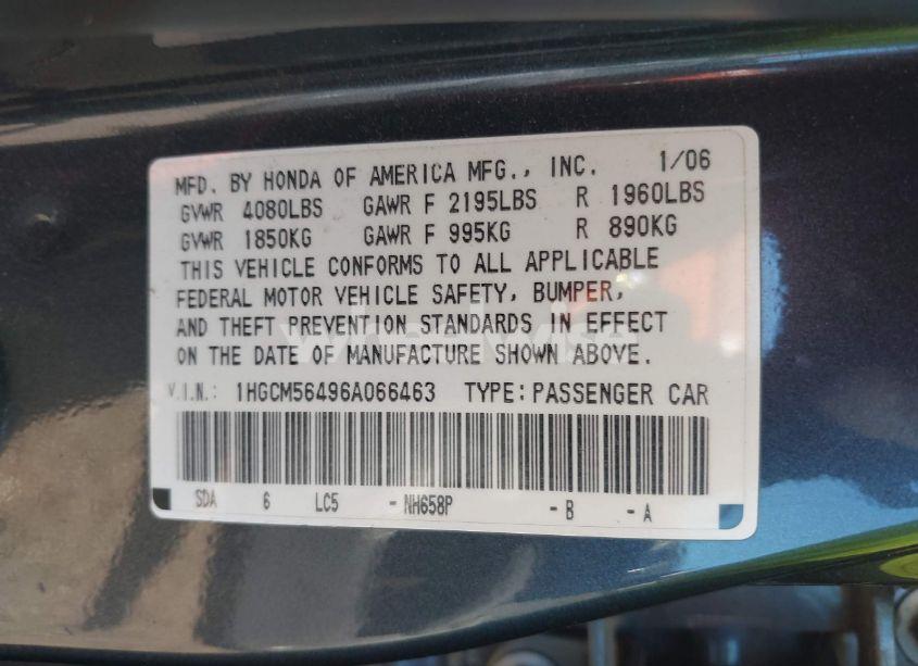 Photo 9 of 2006 Honda Accord 2.4 LX (VIN 1HGCM56496A066463)