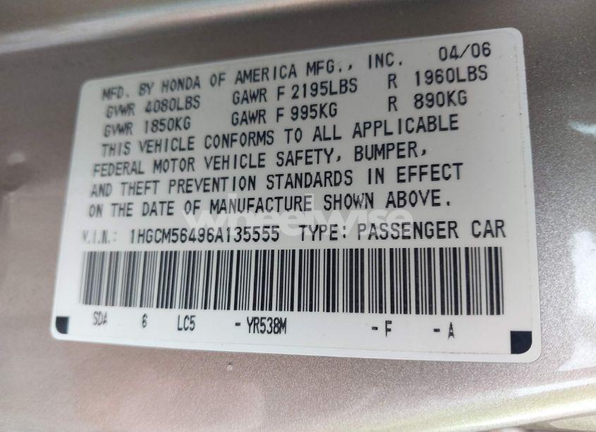 Photo 9 of 2006 Honda Accord 2.4 LX (VIN 1HGCM56496A135555)