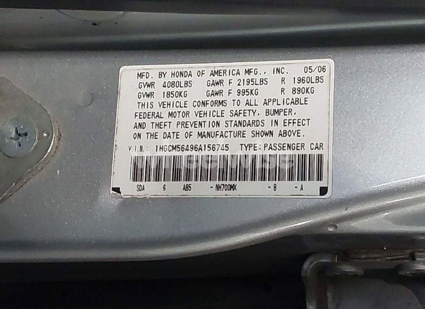 Photo 9 of 2006 Honda Accord 2.4 LX (VIN 1HGCM56496A156745)