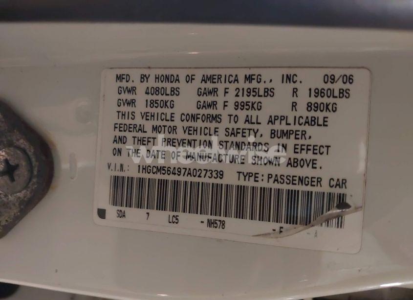 Photo 9 of 2007 Honda Accord 2.4 LX (VIN 1HGCM56497A027339)