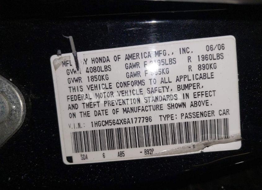 Photo 9 of 2006 Honda Accord 2.4 LX (VIN 1HGCM564X6A177796)
