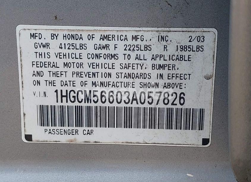 Photo 9 of 2003 Honda Accord 2.4 EX (VIN 1HGCM56603A057826)
