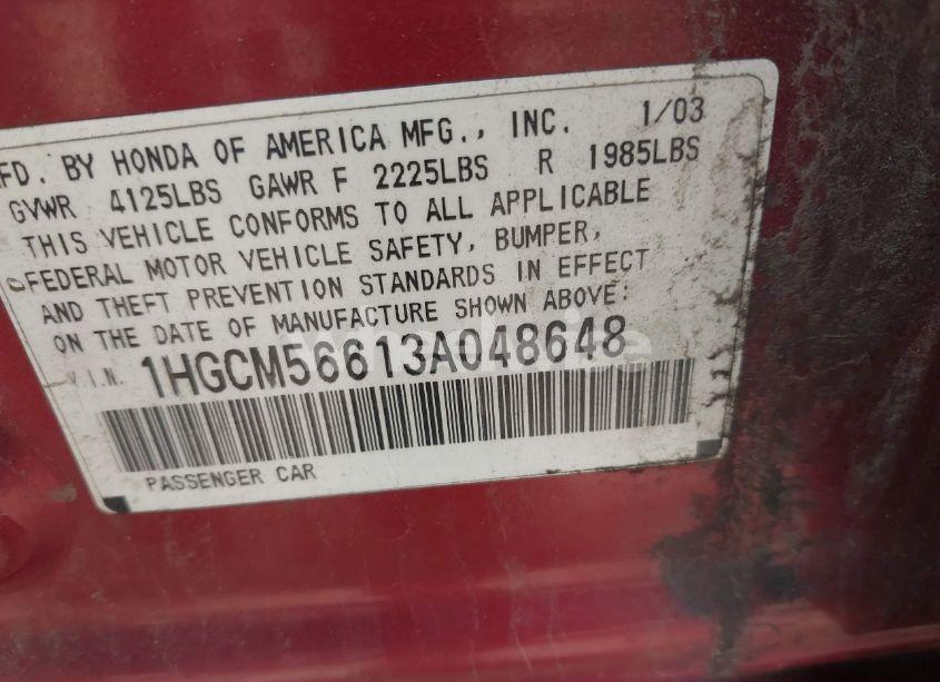 Photo 9 of 2003 Honda Accord 2.4 EX (VIN 1HGCM56613A048648)