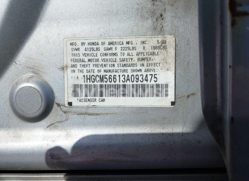 Photo 9 of 2003 Honda Accord 2.4 EX (VIN 1HGCM56613A093475)